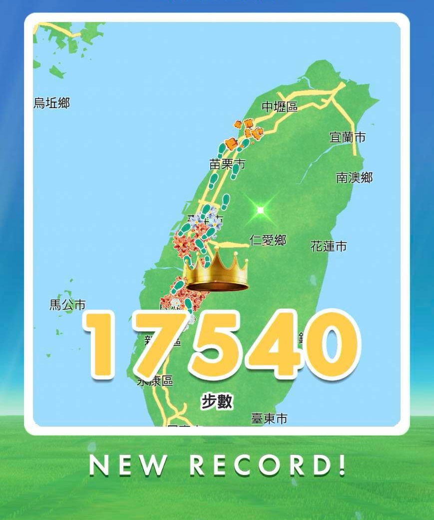 皮克敏遊戲單日 17540 步的新紀錄畫面